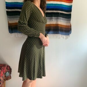 Vintage Betsey Johnson Olive Green with Light Green Polka Dot Long Sleeve Dress